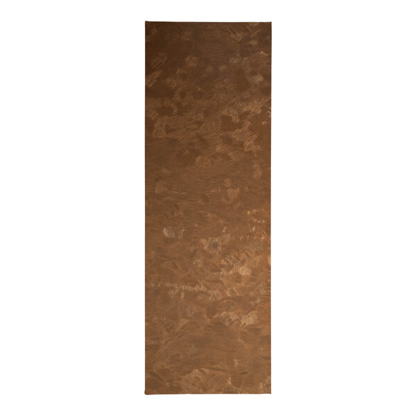 A brown rectangular menu cover with a brushed metallic surface.
