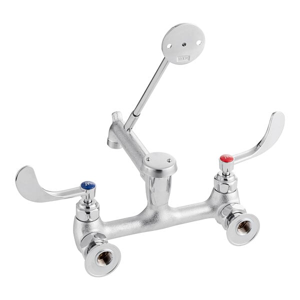 A silver Waterloo wall-mounted mop sink faucet with wrist blade handles.