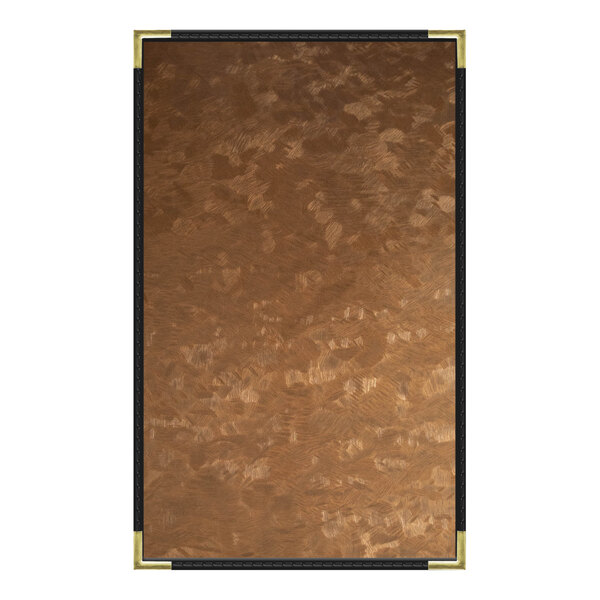 A close-up of a H. Risch, Inc. Fools Gold brushed metallic menu cover.