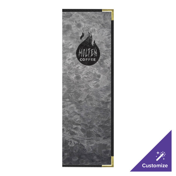 A steel rectangular menu cover with 6 customizable views.