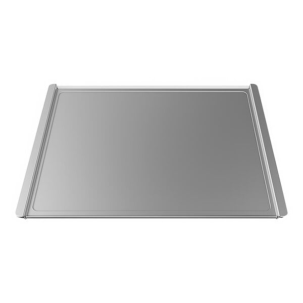 A close-up of a silver Unox aluminum baking tray.