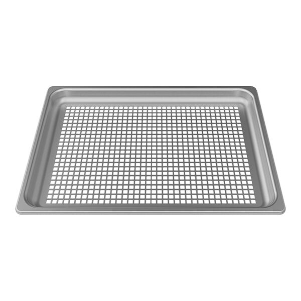 A stainless steel Unox perforated tray with holes in it.