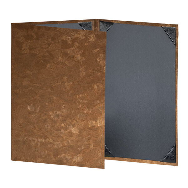 A brown folder with a grey cover.