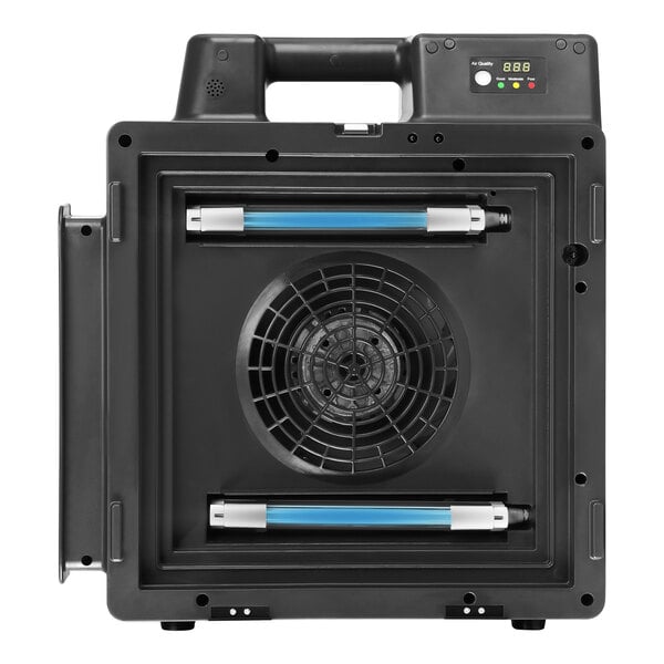 A black XPOWER air purifier with a blue fan.