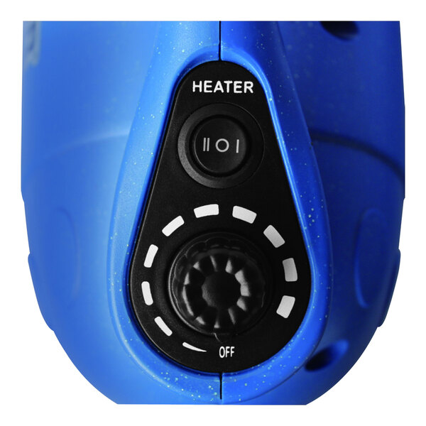 A close up of a blue and black XPOWER Thermal Ace B-24 Professional heated pet hair dryer.