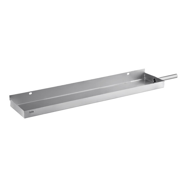 A silver rectangular Avantco evaporator drain pan with a handle.