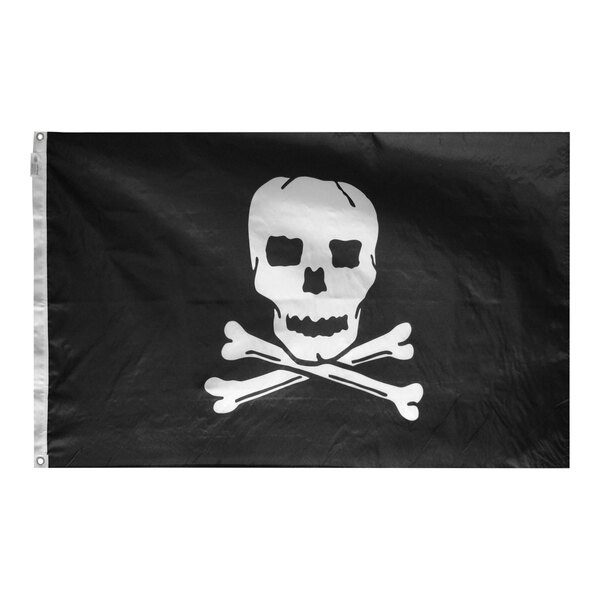 A white flag with a black skull and crossbones.