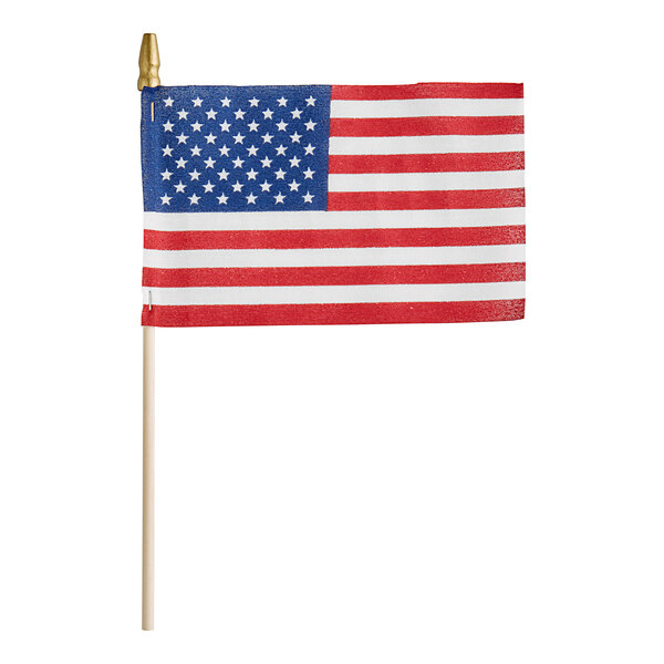 A Valley Forge United States of America stick flag on a wooden stick.