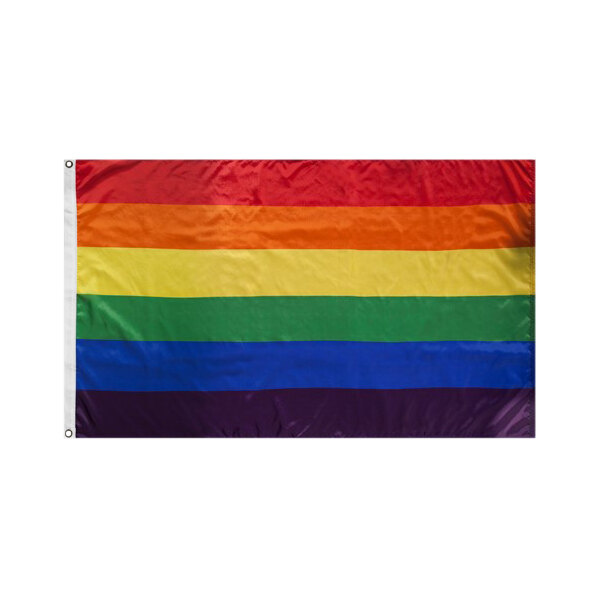 A Valley Forge rainbow flag with stripes on a white background.