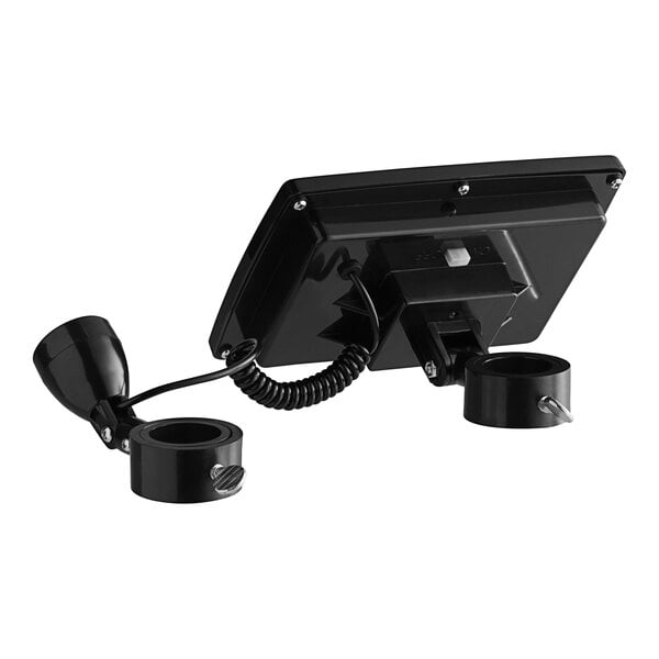 A Valley Forge solar light for a flagpole with two black cords.