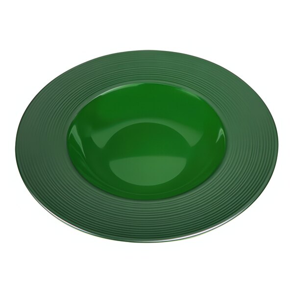 A green bowl with a white background and a circular center.