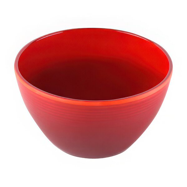 An Elite Global Solutions red melamine bowl with a reactive glaze finish.