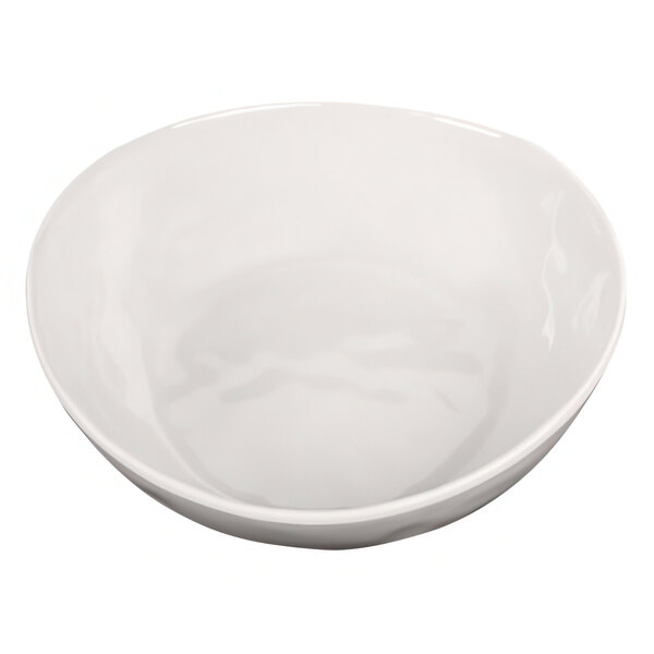 A white bowl with a small rim on a white surface.