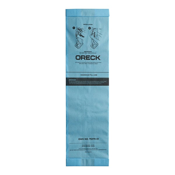 A blue package with black text for Oreck AK11125 vacuum bags.