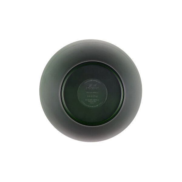 A black round melamine bowl with a green circle on the inside.