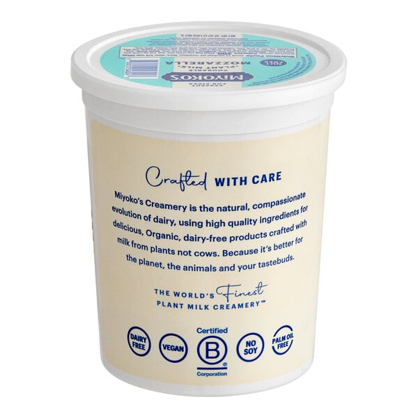 A 2 lb. container of Miyoko's Creamery Liquid Vegan Nut-Free Pizza Mozzarella.