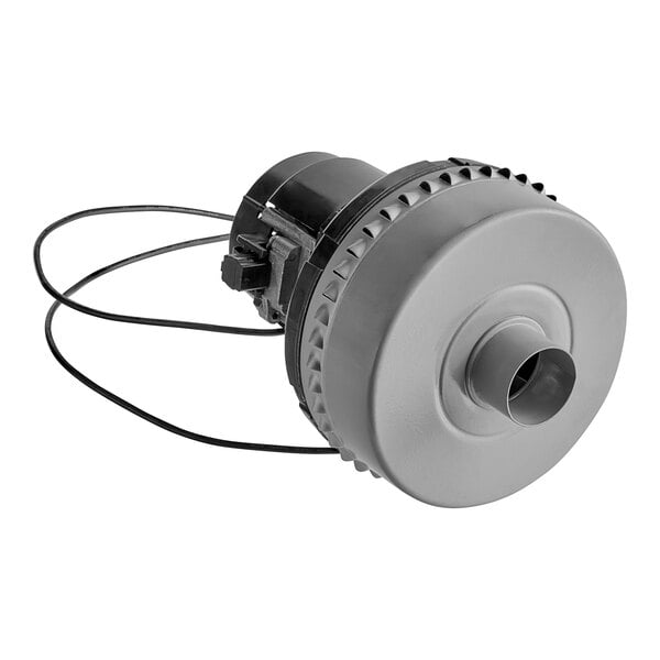 A close-up of a Lavex grey circular vacuum motor with black wires.