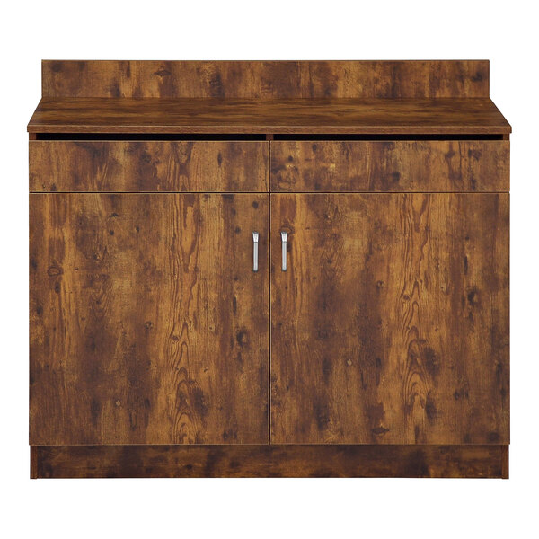 A BFM Seating Relic vintage walnut wooden cabinet with two doors.