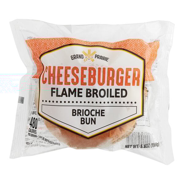 A package of Grand Prairie Cheeseburger Sandwiches on a white background.