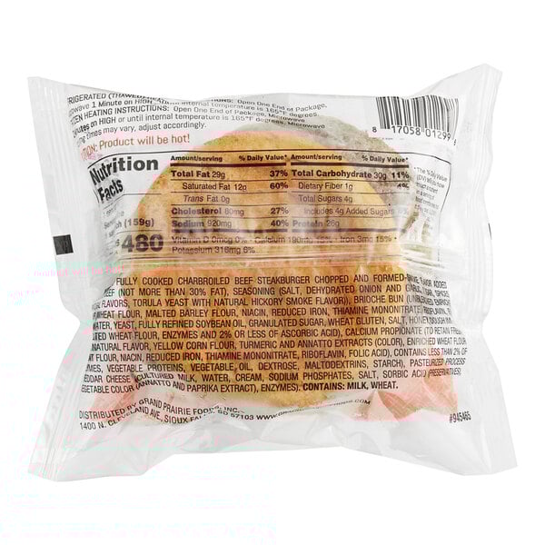 A package of 16 Grand Prairie Cheeseburger Sandwiches.