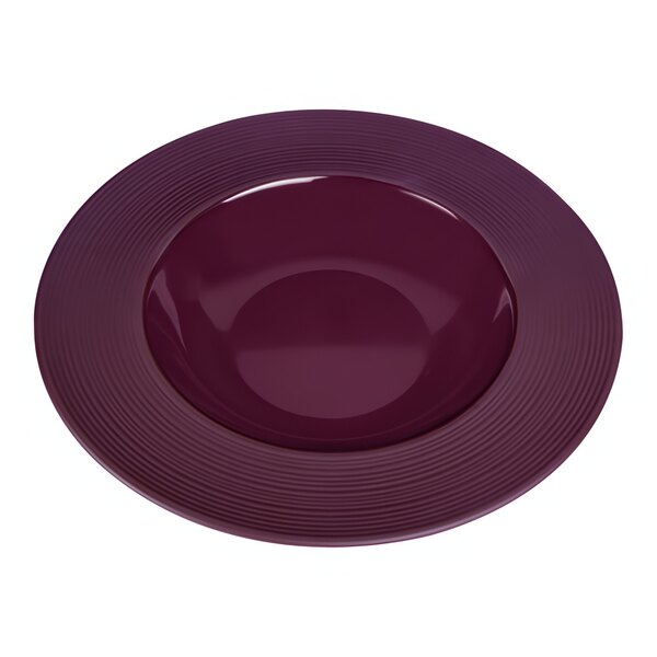 A close-up of a purple Elite Global Solutions Maya melamine bowl with a white background.