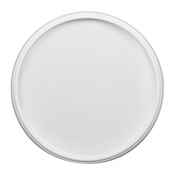 A white plate with a round rim.