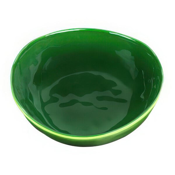 A green bowl with an irregular surface on a white background.
