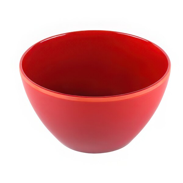 A close-up of a red Elite Global Solutions melamine bowl with a white background.