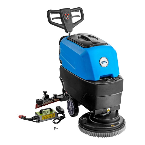 Lavex 17" AGM Cordless Walk Behind Disc Floor Scrubber with Scrub Brush - 9 Gallon