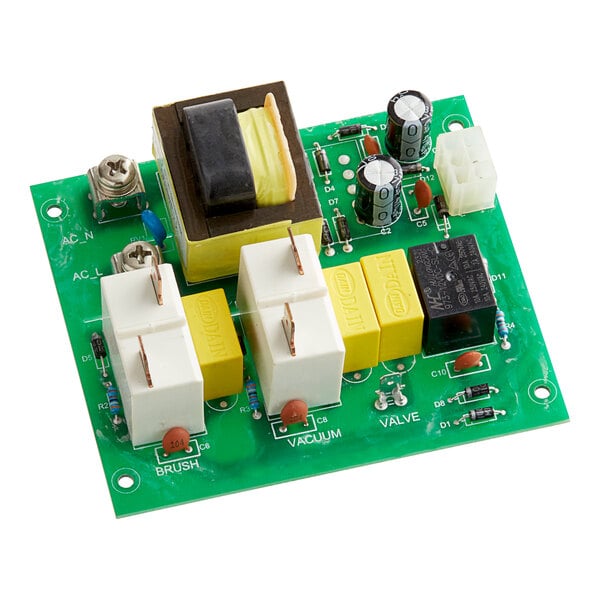 A green Lavex circuit module with two electronic components on it.
