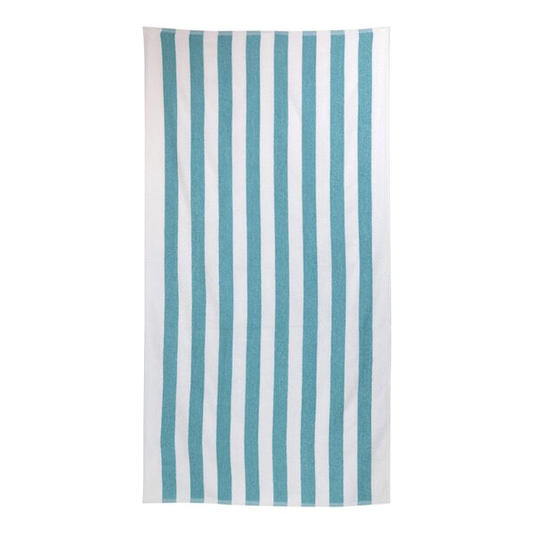 A teal and white striped pool towel.
