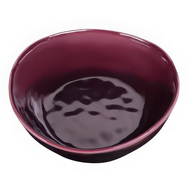 A purple Elite Global Solutions melamine bowl with a dark rim.