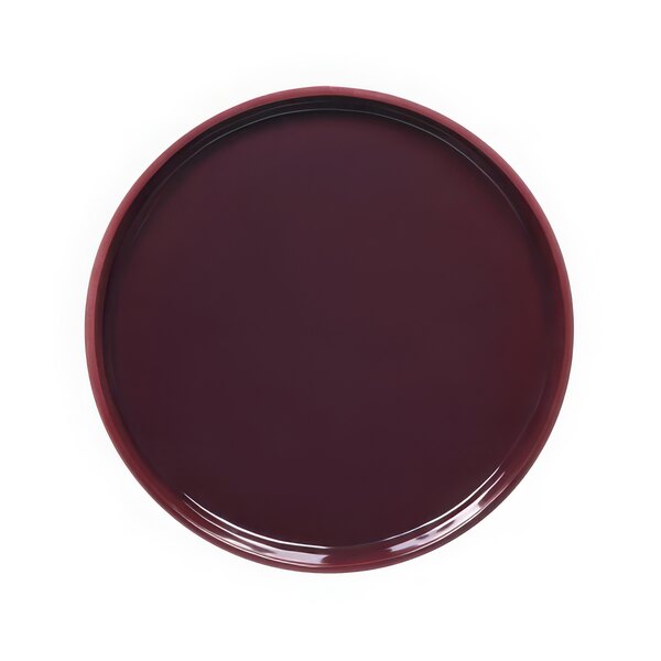 A purple melamine plate with a dark red rim.