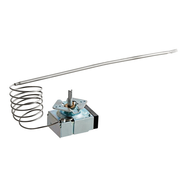 An American Range convection oven thermostat with a coiled metal rod and a wire attached to it.