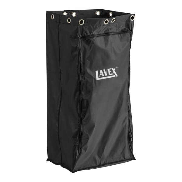 A black Lavex bag with white text.