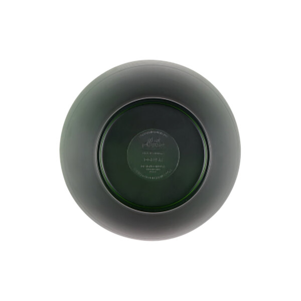 A black round melamine bowl with a green reactive glaze circle inside.