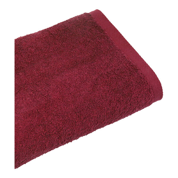 A red 1888 Mills bath sheet towel.