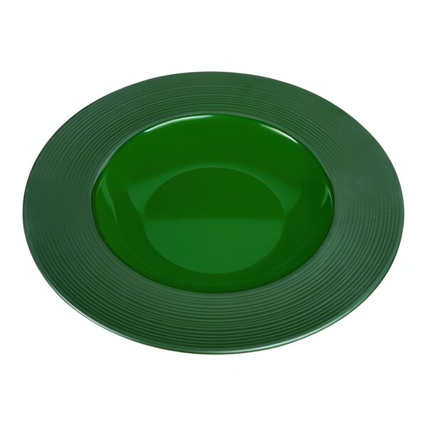 A green bowl with a circular center.