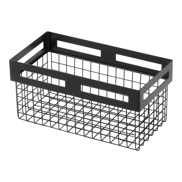 An American Metalcraft black metal basket with handles.