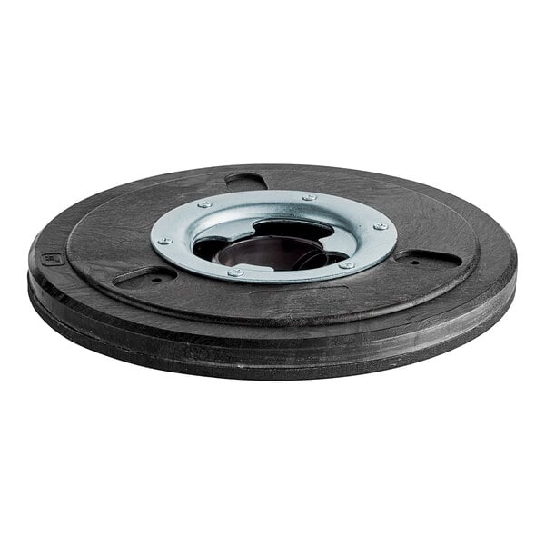 A black rubber Lavex pad driver with a metal circle in the center.