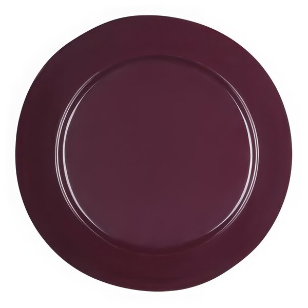 An Elite Global Solutions purple melamine plate with reactive glaze.