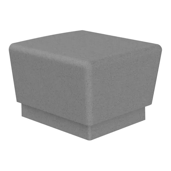 A grey cube shaped end bench with a square base.