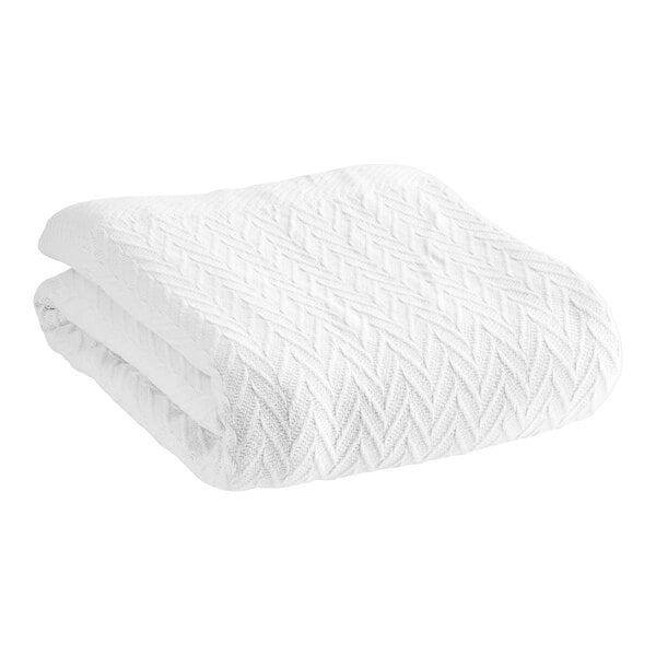 1888 Mills Magnificence 72 x 93 Twin XL Size White Thermal Herringbone  100% Cotton Blanket - 2/Case