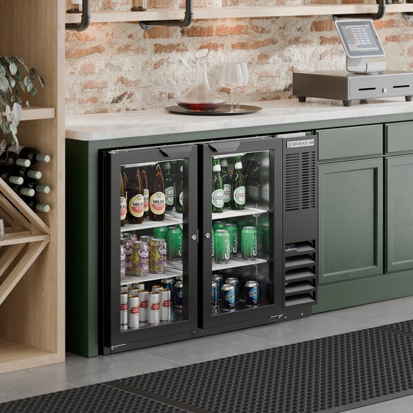 Beverage-Air B48HC-1-G-B 48" Black Underbar Height Glass Door Back Bar Refrigerator