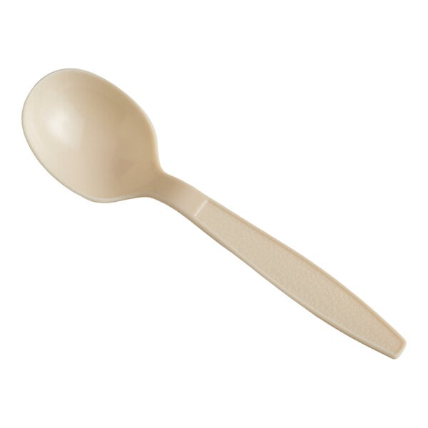 Choice 5 3/4" Beige Extra Heavy Weight Polystyrene Plastic Soup Spoon - 1,000/Case