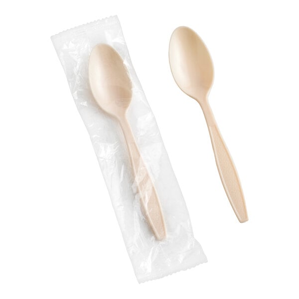 Choice Beige Extra Heavy Weight Wrapped Polystyrene Plastic Teaspoon - 1,000/Case
