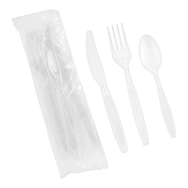 Choice Clear Extra Heavy Weight Wrapped Polystyrene Plastic Cutlery Pack - 500/Case