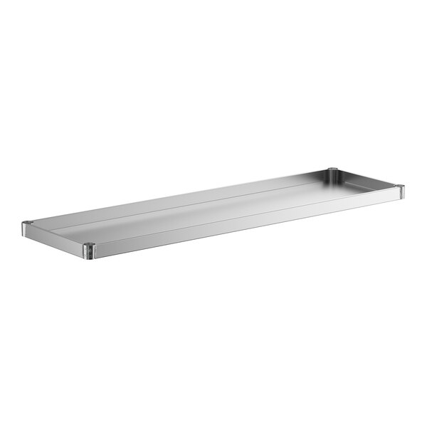A silver stainless steel shelf from Regency with a white background.