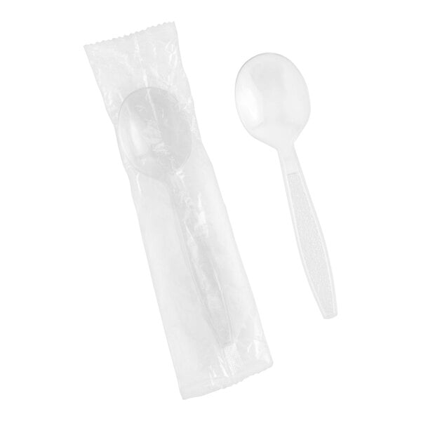 Choice 5 3/4" Extra Heavy Weight Clear Wrapped Polystyrene Plastic Soup Spoon - 1,000/Case