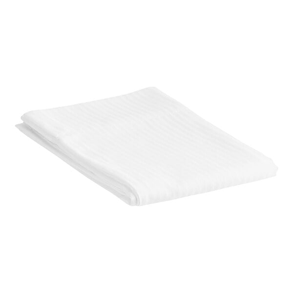 A folded white Magnificence T310 pillowcase with a tone on tone stripe on a white background.